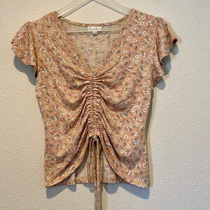 Love‎ Fire Floral Cinched Jersey Knit Top Size Medium Short Sleeve